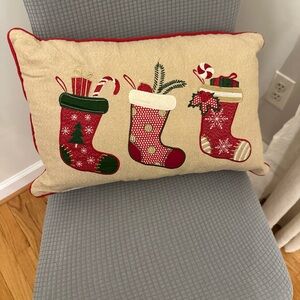 Decorative Christmas pillow with patchwork stockings design 14 x 20” rectangular